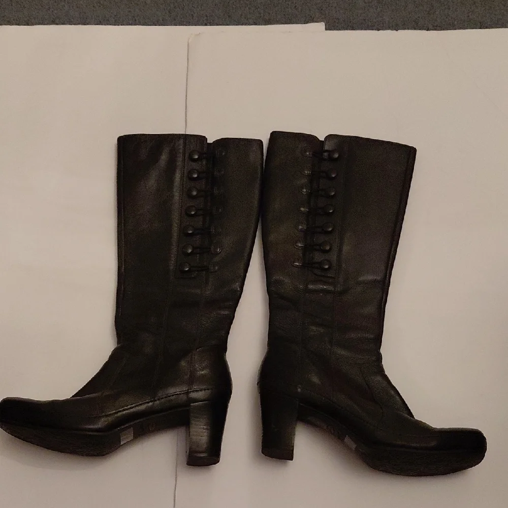 Clarks Womens Black Leather Knee-High Block Heeled Boots Sz 8.5W - Picture 7 of 11